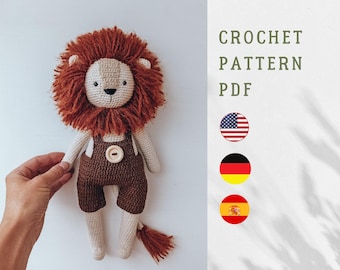 PDF crochet Pattern :  Lion Archi,  amigurumi, cute lion, crochet animal