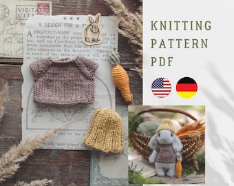 Conjunto para conejito. Camiseta de punto, gorro y zanahoria de crochet para conejito.