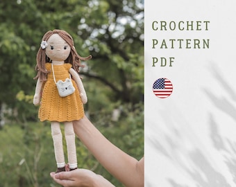 Muñeca Nina. Patrón de crochet en PDF en inglés. Juguete amigurumi. Muñeca de crochet. Juguete infantil.