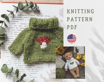 PDF pattern: Knitted sweater with buttonhole embroidery, clothes for toy, knitted pullover, doll clothes