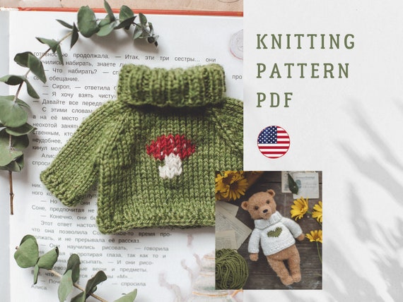 PDF pattern: Knitted sweater with buttonhole embroidery, clothes for toy, knitted pullover, doll clothes