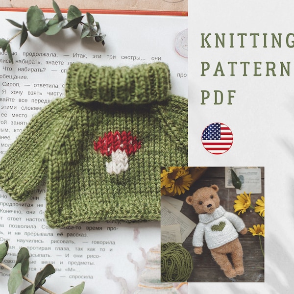 PDF pattern: Knitted sweater with buttonhole embroidery, clothes for toy, knitted pullover, doll clothes