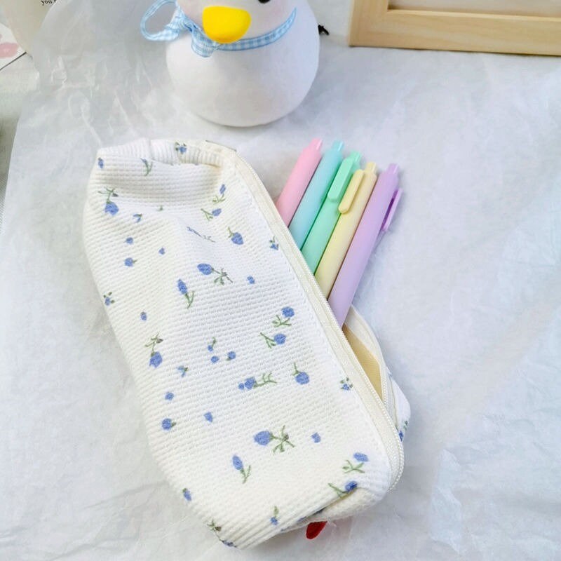CHERSE Cute Pencil Case Preppy Floral Pencil Pouch Big Capacity Preppy Stuffs Gift Clear Kawaii Makeup Cosmetic Travel Bag (Floral)