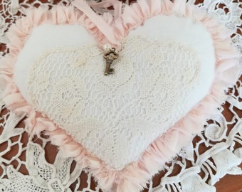 Coeur suspendu en tissus pour La Saint-Valentin, décoration shabby chic, vintage, cadeau de mariage, anniversaire, Eid, décoration de chambre