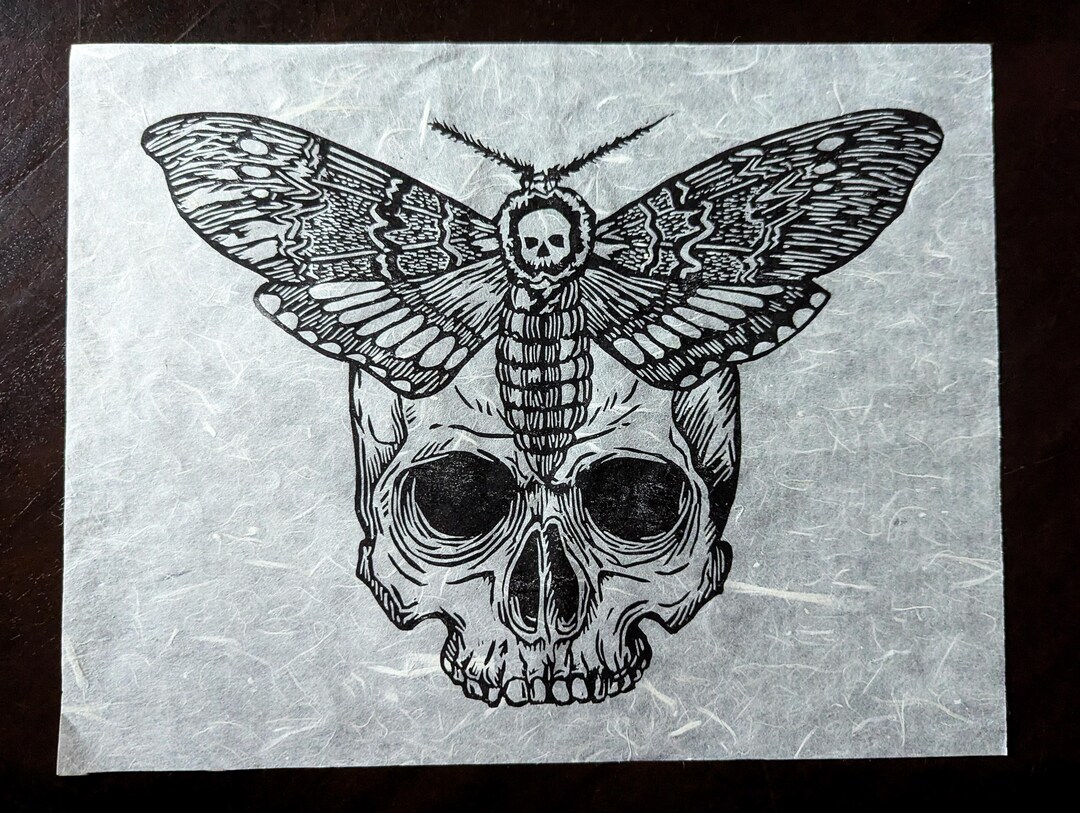Death's Head Hawk Moth and Skull Linocut Print - Etsy