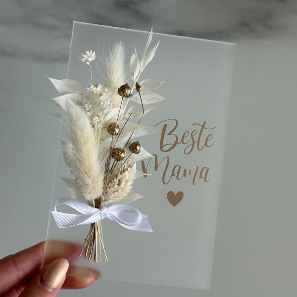 Acrylschild beste Mama mit goldenen Trockenblumen / Geschenk Muttertag, Acrylscheibe Trockenblumen, Geschenk Mama Geburtstag