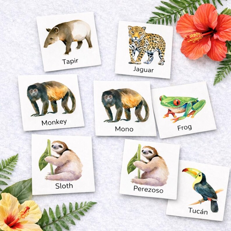 Rainforest Animals Memory Game for Kids, Costa Rican Animal Matching ...