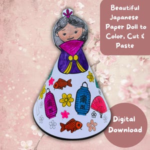 Muñeca de papel japonesa imprimible: Manualidad infantil (Descarga digital)