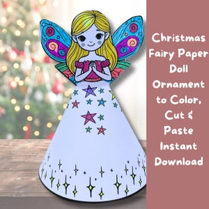 Christmas Fairy Paper Doll Printable for Kids to Color, Cut, Paste. Tree Topper Christmas Activity. Print at Home. Print as Many As You Like