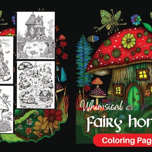 Fairy House Coloring Pages: 30 Whimsical Mushroom Houses (Digital Download)