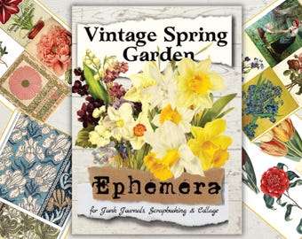 Vintage Spring Garden Ephemera: Botanical Illustrations for Junk Journals (Digital Download)