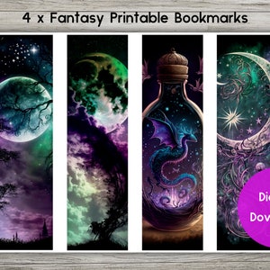 Printable Fantasy Bookmarks.  4 x Stunning Bookmark Designs. Print at Home. Print as Many As You Like