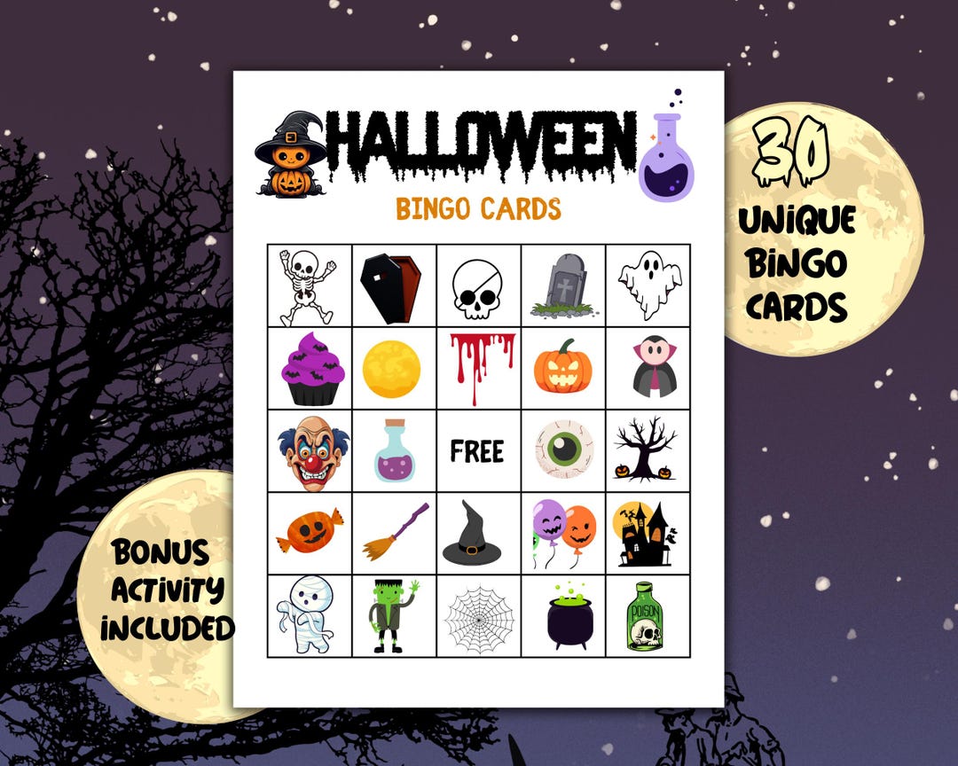 Halloween Bingo Game: 30 Printable Cards, Classroom Party Activity (PDF ...