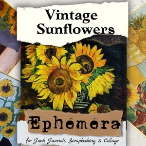Beautiful Vintage Sunflower Ephemera Printable PDF for Junk Journals, Collage, Card Making,  Decoupage & Paper Crafts. 20 Sheets, 70+ Images