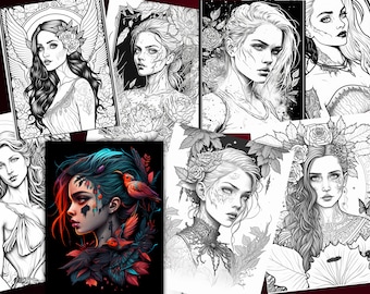 Gothic Beauties Coloring Pages: 30 Printable Fantasy Designs (PDF)