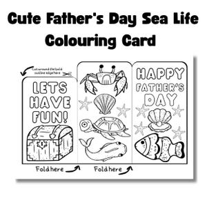 Happy Fathers Day Coloring Card, Craft Activity For Kids Printable Under the Sea Father's Day Card for Kids – Ocean Animal Coloring Craft