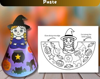 Halloween Witch Paper Doll Printable: Kids Coloring Craft (PDF Download)