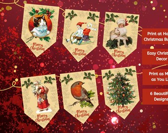 Printable Vintage Christmas Bunting: Nostalgic Holiday Decor (Digital Download)