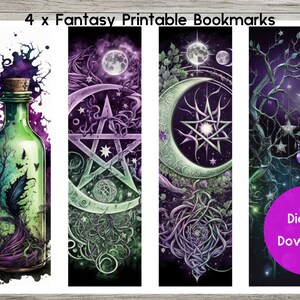 Witchy Bookmark Printable.  4 x Stunning Bookmark Designs. Print at Home. Print as Many As You Like