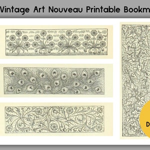 Vintage Art Nouveau Printable Bookmarks: 4x Digital Designs (PDF)
