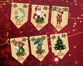 Printable Vintage Christmas Bunting: 6 Nostalgic Designs (Digital Download)