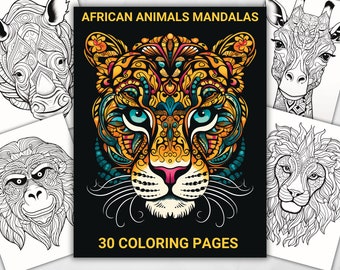 Mandala animaux d'Afrique à colorier : lot d'animaux de safari (PDF imprimable)