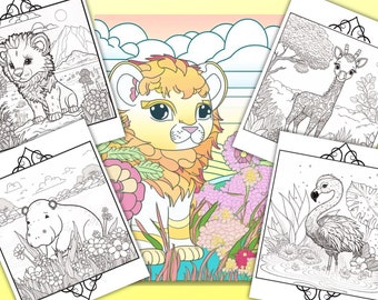 Coloriages Animaux Kawaii | Jeux de société pour enfants | Livre de coloriage | Coloriages pour les enfants | Coloriage d'animaux kawaii | Téléchargement numérique