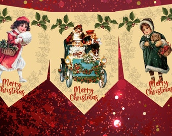 Vintage Christmas Bunting Printable: 6 Nostalgic Designs (Digital Download)