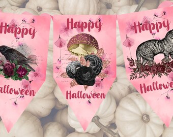 Pink Halloween Bunting Banner: Vintage Style Party Decor (Digital Download)