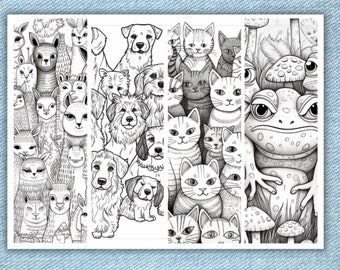 Lesezeichen Lesezeichen: Hund, Lama, Frosch zum Ausmalen (Digitaler Download)