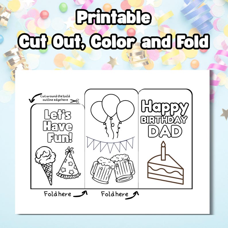 Printable Birthday Card for Dad: Kids Coloring Activity (PDF) - Etsy