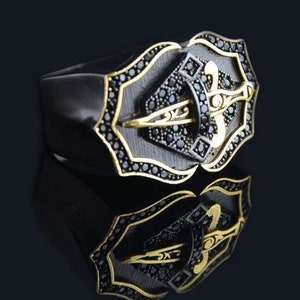 Premium Sword Ring Solid Real 925 Sterling Shiny Men's Stamped Luxury Unique Trend Handmade Zircon Stones Rhodium Plated Gold Plated