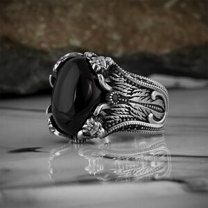 Lion 925 Silver Ring Onyx Gemstone Signet Ring Animal Lover Gift Men Ring Ring Women Luxury Handmade