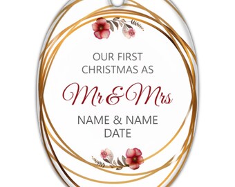 Personalized First Christmas Engaged Oval Ornament - Custom Engagement Photo Ornament - Couple's Christmas Tree Decoration