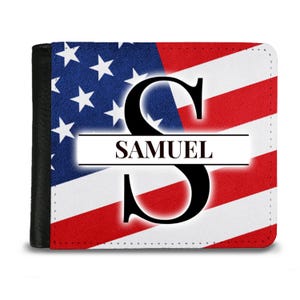 Billetera personalizada con monograma de la bandera estadounidense - Billetera para hombre - Regalos para él - Regalos para hombres - Billetera personalizada