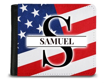 Personalized American Flag Monogram Wallet - Mens Wallet - Gifts For Him - Gifts For Men - Custom Wallet