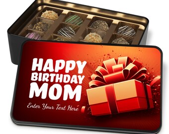 Luxury Handmade Chocolate Truffles In Personalized Keepsake Tin - Gift For Mom - Birthday Gift For Mom - Chocolate - Happy Birthday Mom
