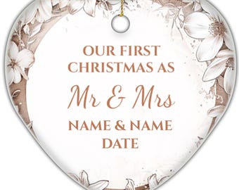 Personalized First Christmas Engaged Heart Ornament - Custom Engagement Photo Ornament - Couple's Christmas Tree Decoration