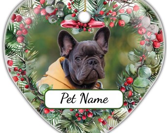 Personalized Pet Heart Hanging Ornament - Custom Pet Photo Ornament - Christmas Tree Decoration - Dog Ornament