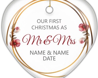 Personalized First Christmas Engaged Heart Ornament - Custom Engagement Photo Ornament - Couple's Christmas Tree Decoration