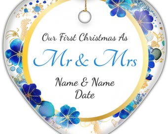 Personalized First Christmas Engaged Heart Ornament - Custom Engagement Photo Ornament - Couple's Christmas Tree Decoration