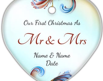 Personalized First Christmas Engaged Heart Ornament - Custom Engagement Photo Ornament - Couple's Christmas Tree Decoration
