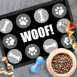 Pet Food Mat - Dog Bowl Mat - Dog Mat - Pet Food Mat - Dog Mat For Food and Water - Dog Feeding Mat - Pet Mat - Feeding Mat - Woof Design
