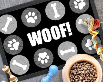 Pet Food Mat - Dog Bowl Mat - Dog Mat - Pet Food Mat - Dog Mat For Food and Water - Dog Feeding Mat - Pet Mat - Feeding Mat - Woof Design