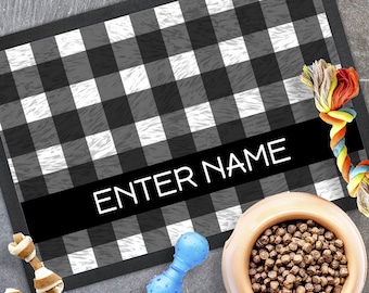 Personalized Pet Food Mat - Dog Bowl Mat - Dog Mat - Pet Food Mat - Dog Mat For Food and Water - Personalized Design Plaid Design