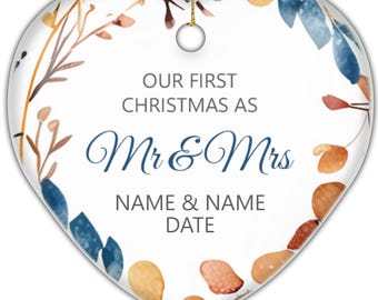 Personalized First Christmas Engaged Heart Ornament - Custom Engagement Photo Ornament - Couple's Christmas Tree Decoration