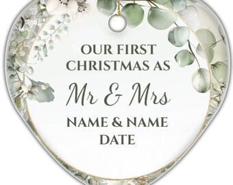 Personalized First Christmas Engaged Heart Ornament - Custom Engagement Photo Ornament - Couple's Christmas Tree Decoration