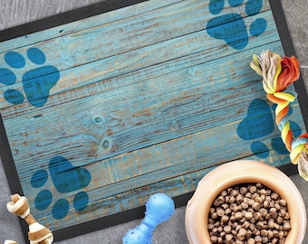 Pet Food Mat - Dog Bowl Mat - Dog Mat - Pet Food Mat - Dog Mat For Food and Water - Dog Feeding Mat - Feeding Mat - Rustic Paw Prints