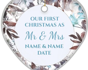 Personalized First Christmas Engaged Heart Ornament - Custom Engagement Photo Ornament - Couple's Christmas Tree Decoration