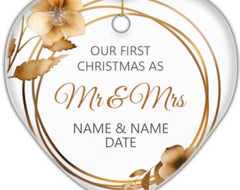 Personalized First Christmas Engaged Heart Ornament - Custom Engagement Photo Ornament - Couple's Christmas Tree Decoration